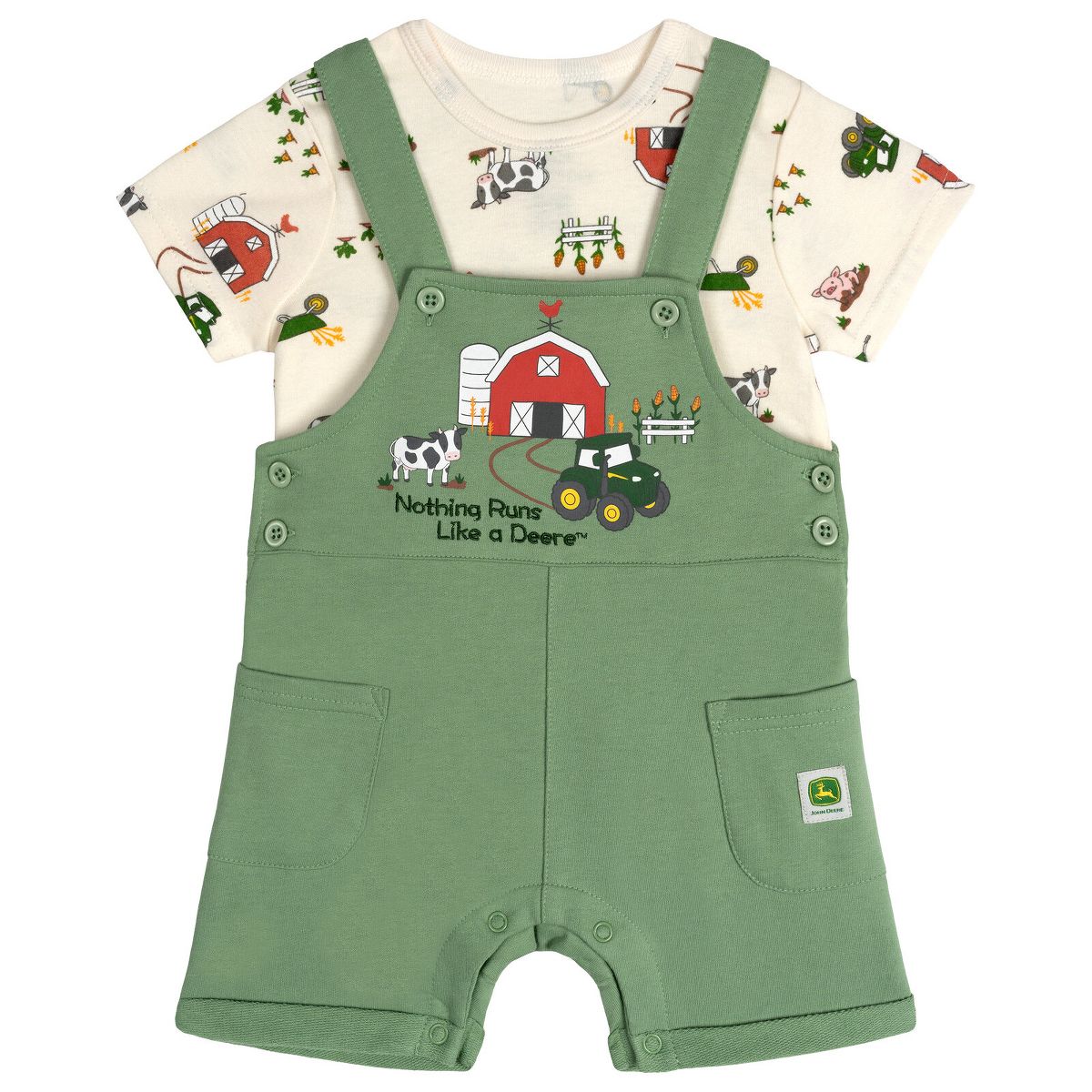 John Deere Toddler Boys' 2-Piece Shortall and T-Shirt Set