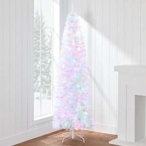 Best Choice Products Pre-Lit White Pencil Christmas Tree w/ Foldable Base, 2-in-1 Multicolor Lights - 1 of 4