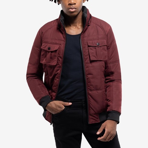 X Ray Hooded Puffer Jacket With Patch Chest Pockets In Burgundy Size L Target