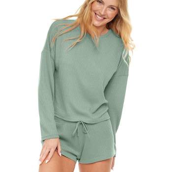 Adr Women's Ribbed Knit Pajamas Set Set With Pockets, Cami Top And Pajama  Thermal Underwear Pants Green X Large : Target