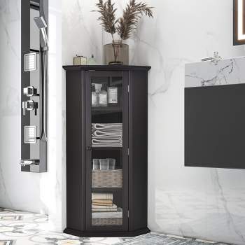 Freestanding Corner Bathroom Storage Cabinet With Glass Doors - ModernLuxe