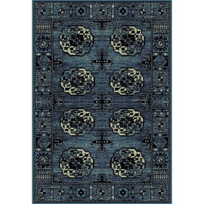 Vintage Blue and Multicolor High Pile Synthetic Area Rug, 4' x 6'