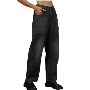 BLUEMING Barrel Jeans for Women Trendy High Waist Casual Wide Leg Baggy Stretch Denim Trouser Ankle Pants - 1 of 4