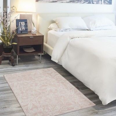 Pink Floral 3' x 5' Synthetic Area Rug