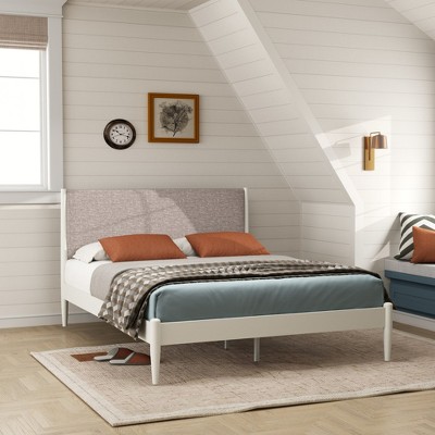 Roundhill Furniture Feeney Rubberwood Platform Bed, Cream White, Queen