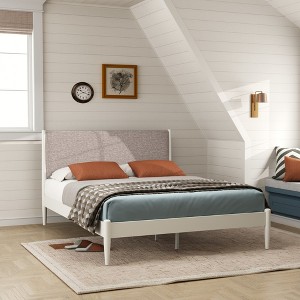 Roundhill Furniture Feeney Rubberwood Platform Bed, Cream White, Queen - 1 of 4