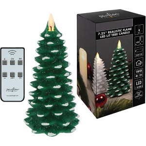 Pavilion Gift Company - Green Frosted Pine Tree - 7.25" Realistic Flame LED Lit Candle - Flame Candles - 1 of 4