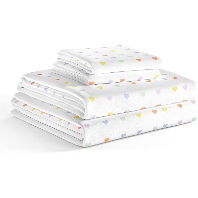 Kids Full Blue Microfiber Heart Print Sheet Set