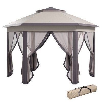 Outsunny 13' x 13' Pop Up Gazebo Hexagonal Canopy with 6 Zippered Mesh Netting, 2-Tier Roof Event Tent with Steel Frame for Patio Backyard
