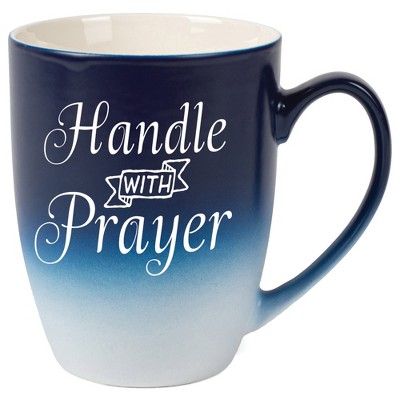 Elanze Designs Handle With Prayer Two Toned Ombre Matte Navy Blue and White 12 ounce Ceramic Stoneware Coffee Cup Mug