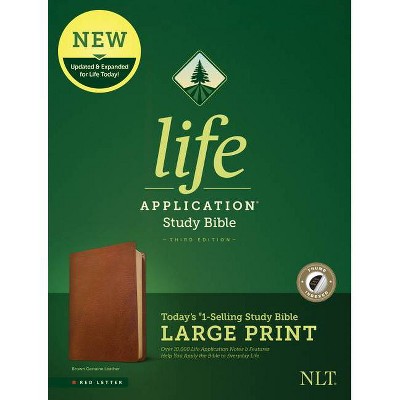 NLT Life Application Study Bible, Third Edition, Large Print (Red Letter, Genuine Leather, Brown, Indexed) - (Leather Bound)