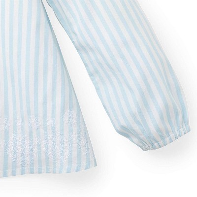 Hope & Henry Girls' Peasant Top With Embroidery (White and Blue Stripes, XX-Small) — фото 3