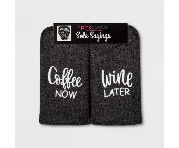 Women's "Coffee Now Wine Later" Terry Socks - Gray One Size
