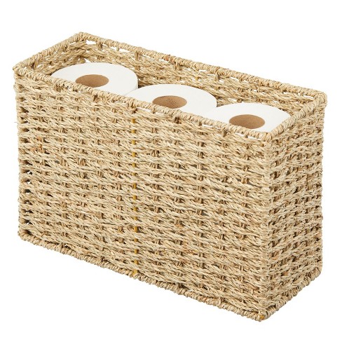 Toilet Paper Basket Natural Woven Bathroom Storage Organizer Basket Wicker  Decorative Toilet Roll Holder Tank Basket(Water Hyacinth)