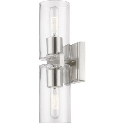 Clarion Brushed Nickel 2-Light Vanity with Clear Glass Shades