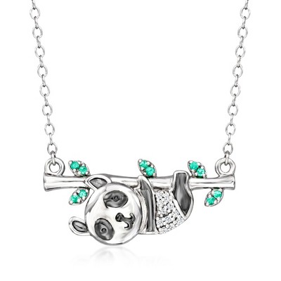Ross-Simons Diamond and Emerald Panda Necklace in Sterling Silver