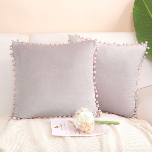PiccoCasa Velvet Pillow Covers Pom Throw Cover Square Cushion Covers 2Pcs - 1 of 4