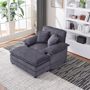 NicBex 56.3 Inch Modern Corduroy Single Sofa with 2 Toss Pillows and A Ottoman, Comfy Sofa- Deep Seat Couch for Living Room - 1 of 4