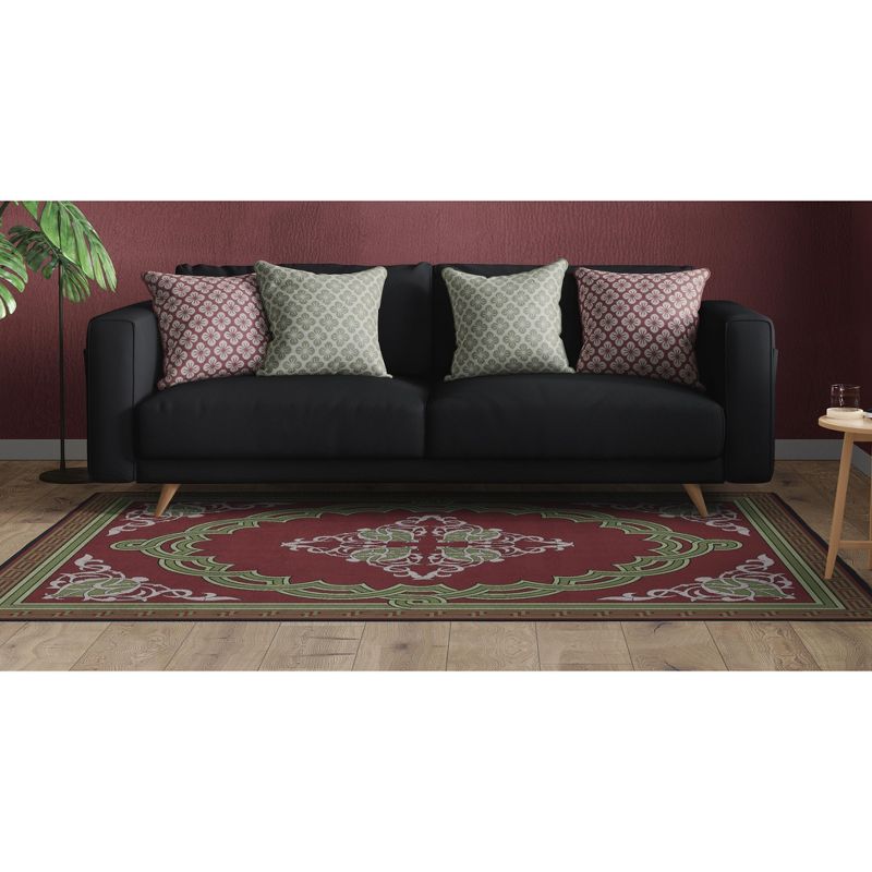 Deerlux Transitional Living Room Area Rug with Nonslip Backing, Red Medallion Pattern, 1 of 6