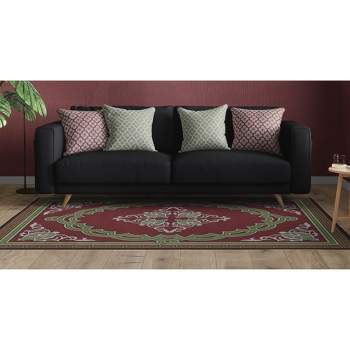 Deerlux Transitional Living Room Area Rug with Nonslip Backing, Red Medallion Pattern