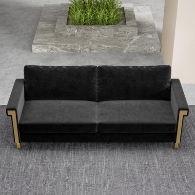 NicBex Couches for Living Room 76" Sofa Velvet Upholstered 2-Seat Couch Soft Sponges Modern Designs Sofa with Gold Trim and Cozy Cushions