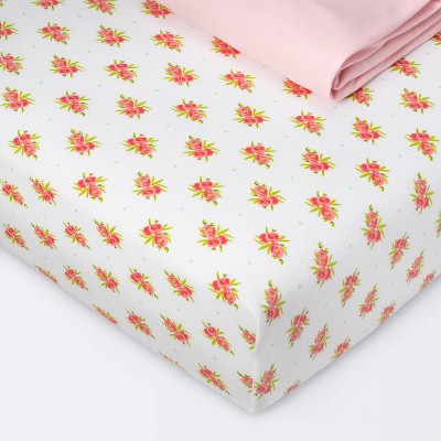 Fitted Crib Jersey Sheet Ditsy Floral and Solid Pink - Cloud Island™ Pink 2pk