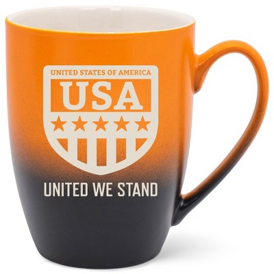 100 North United States of America 10 Ounce Orange and Black Two Toned Ombre, Comfortably Fits Your Hands, Ceramic Tea Coffee Cup Mug, USA United We
