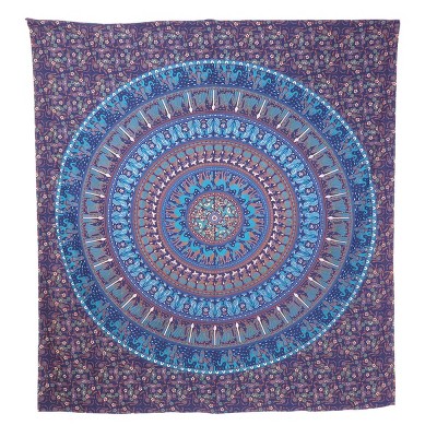 HomeRoots 92" X 84" Sky Blue And Purple Mandala Cotton Hanging Tapestry