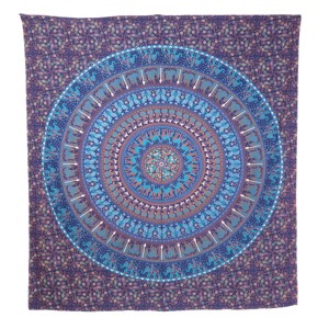 HomeRoots 92" X 84" Sky Blue And Purple Mandala Cotton Hanging Tapestry - 1 of 4