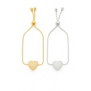 Micro Pavé Heart Adjustable Bracelet – Gold & Silver Tone Duo - 1 of 4