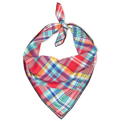 The Worthy Dog Coral Plaid Classic Square Tie-On Bandana
