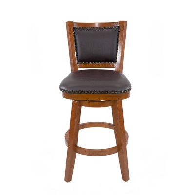 Walnut Finish Swivel Barstool with Faux Leather Seat