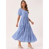 INSPIRE CHIC Women's Summer Floral Puff Short Sleeve Square Neck Boho Casual Pockets Tiered Midi Dress - 2 of 4