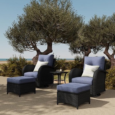 LayinSun Outdoor Patio Furniture Set, Black Rattan Wicker Sectional Swivel Rocker Chairs Sets