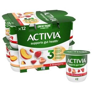 Activia Probiotic Peach & Strawberry Yogurt Variety Pack - 12ct/4oz Cups - 1 of 4