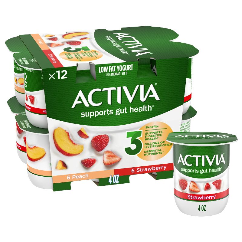 Activia Probiotic Peach &#38; Strawberry Yogurt Variety Pack - 12ct/4oz Cups, 1 of 14