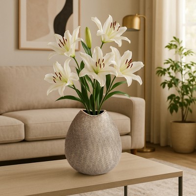 Decorative Vase Stoneware Ceramic Glam Teardrop Sculpture with Textured Surface and Modern Luxe Accent Design