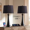 360 Lighting Karl Modern Table Lamps 28 1/4" Tall Set of 2 Black Metal with USB and AC Power Outlet in Base Faux Silk Shade for Bedroom House Home - 2 of 4