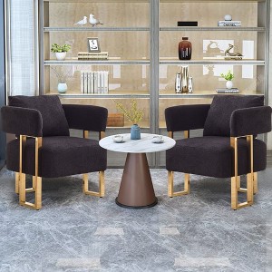 PAGED Modern Accent Chair Teddy Fleece Upholstered Living Room Chairs with Gold Metal Legs for Living Room, Study, 2Pcs - 1 of 4