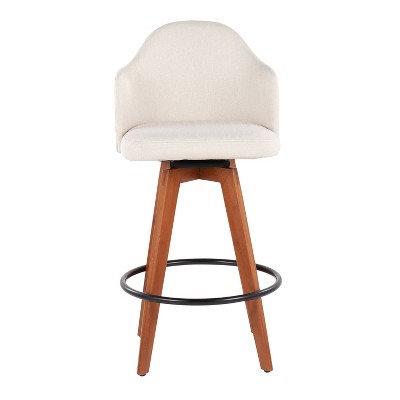Set of 2 Ahoy Cream Fabric Swivel Barstools with Walnut Bamboo Legs