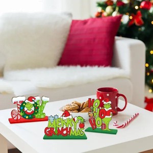 3 Pieces Christmas Table Signs Decorations,Merry Christmas Wooden Centerpiece Ornaments, Joy Wood Desktop Signs Decor for Kitchen Home Winter Whoville - 1 of 2