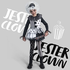 Joyfy Girl's Halloween Costume for Cosplay Party – Cosplay Black & White Clown Dress Set for Halloween Party - 1 of 4