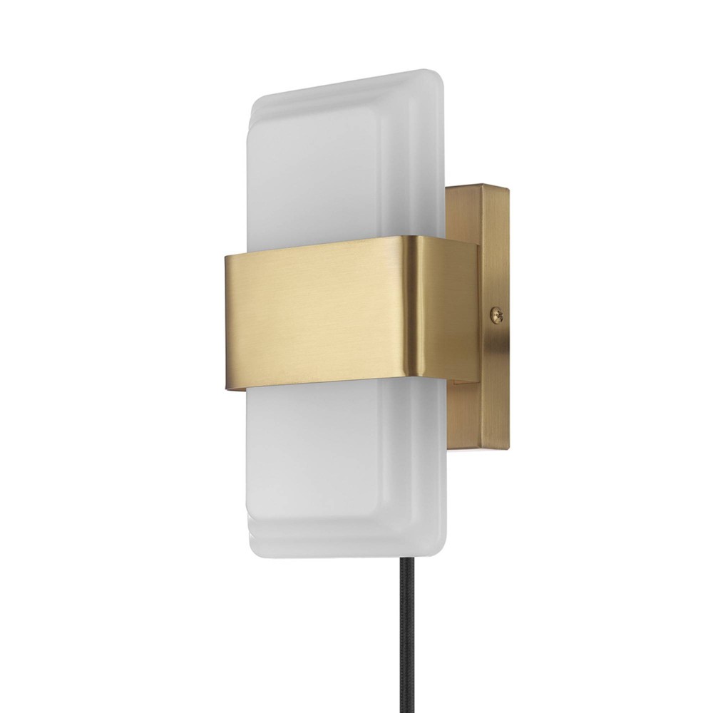 Elowen 1-Light LED Integrated Wall Sconce with Frosted Acrylic Shade - Globe Electric: Damp Rated, Matte Brass Finish
