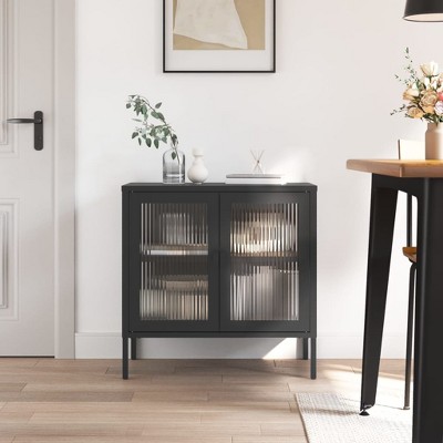 vidaXL Sideboard Black 27.6 in.x13.8 in.x27.6 in. Glass and Steel