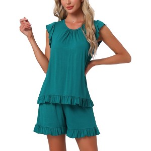 INSPIRE CHIC Women's Cute Ruffle Trim Cap Sleeve Tops and Shorts 2 Piece Pajama Sets - 1 of 4