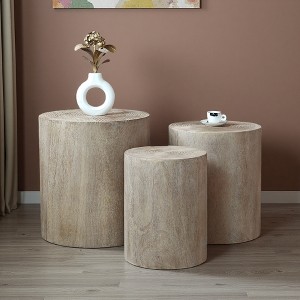 Set of 3 Wood Rounded Nesting Coffee Tables - 1 of 4