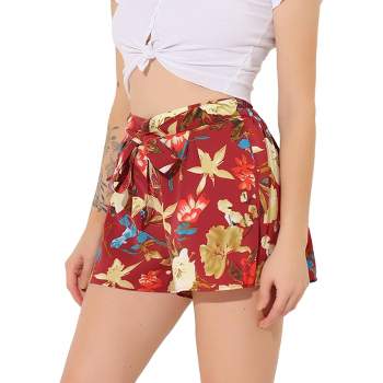 Allegra K Women's Elastic Waist Floral Print Summer Boho Beach Shorts