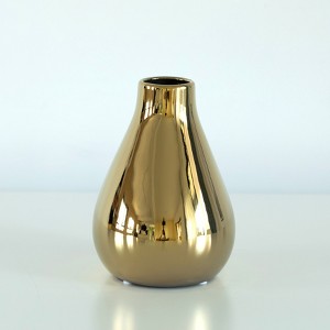 Fabulaxe Decorative Ceramic Modern Centerpiece Table Flower Vase, Gold - 1 of 4
