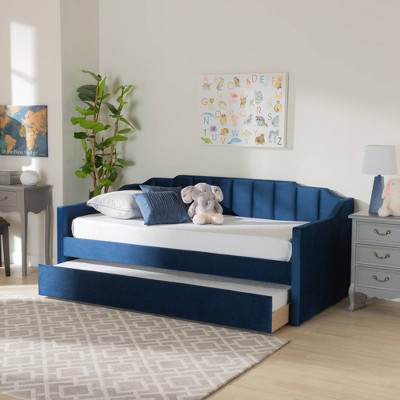 Navy Blue Velvet Upholstered Twin Daybed with Trundle