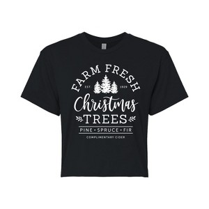 Women's - Instant Message - Farm Fresh Christmas Trees Cropped Graphic T-Shirt - 1 of 4